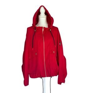 Tommy Hilfiger - Red Hooded Women's Jacket, dolman sleeves, Size: XXL